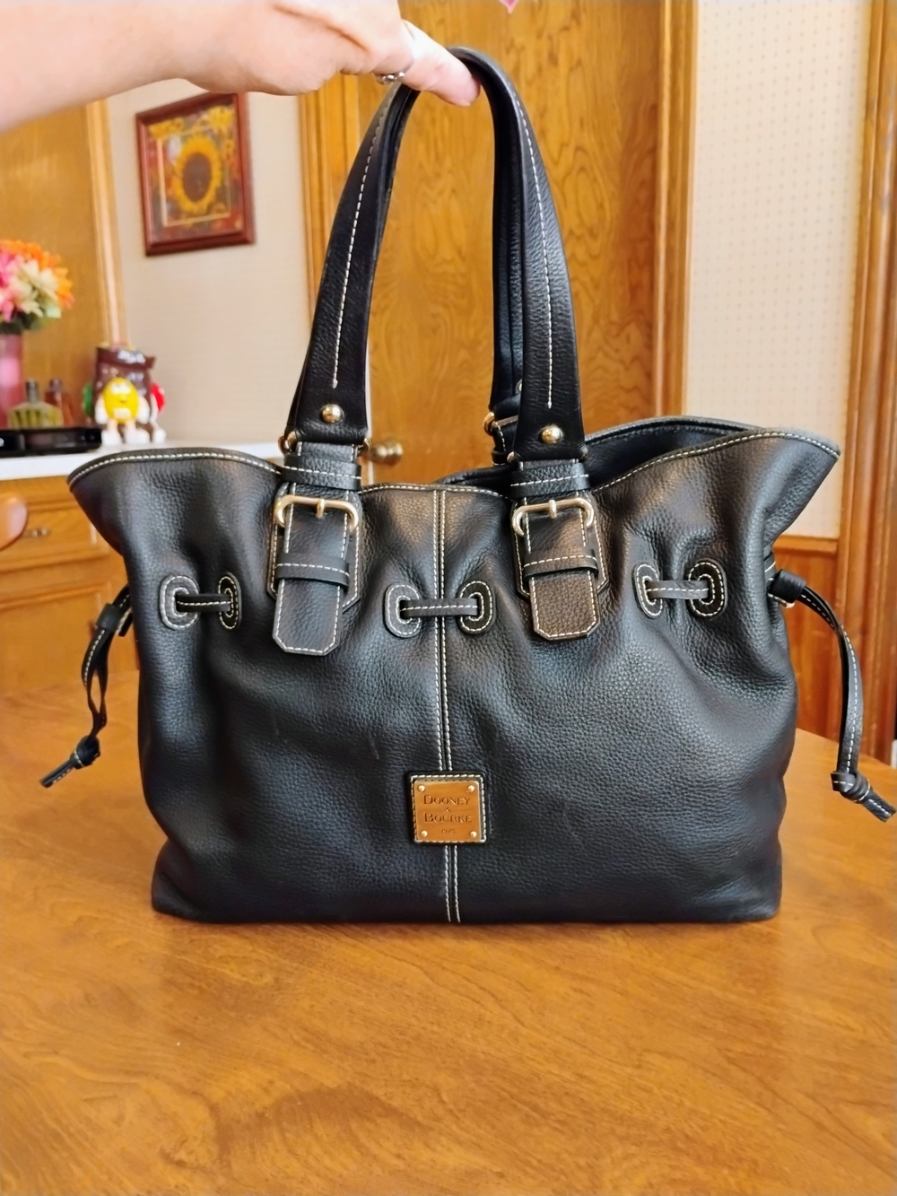 Dooney & Bourke Black Leather Pebble Grain Leather "Chiara" Tassel Shoulder Bag